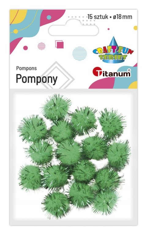 Pompony Craft-Fun Series brokatowe zielone 15 szt Titanum (338536)