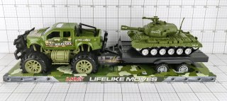 Samochód jeep wojskowy z przyczepą i czołgiem Dromader (130-1364421)