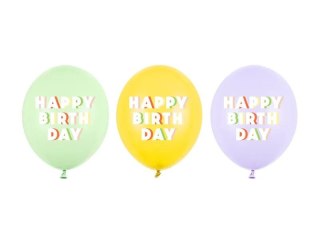 Balon gumowy Happy Birthday, mix mix 300mm Partydeco (SB14P-350-000)