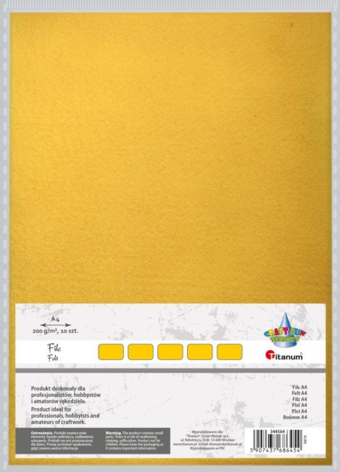 Filc Craft-Fun Series kolor: żółty 10 ark. [mm:] 210x297 Titanum (025)