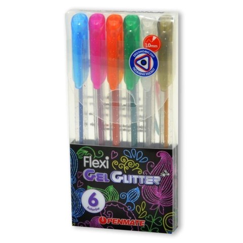 Długopis żelowy brokat kpl.6 kol wkład mix 1,0mm Flexi (TT8507)