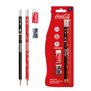 Zestaw piśmienniczy COCA COLA ołówki+ gumka+temp.metalowa Interdruk