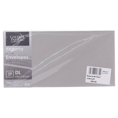 Koperta DL pearl k 150 srebrna [mm:] 110x220 Galeria Papieru (280166) 10 sztuk