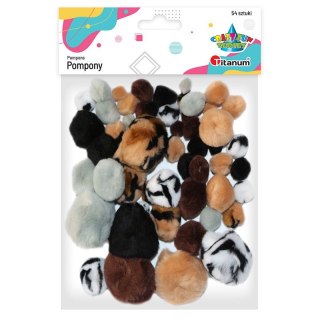 Pompony Craft-Fun Series cętki tygrysa + jednokolorowe mix 54 szt Titanum (YFP038)