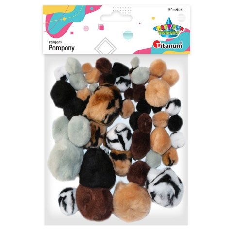 Pompony Craft-Fun Series cętki tygrysa + jednokolorowe mix 54 szt Titanum (YFP038)
