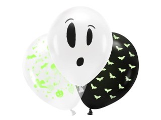 Balon gumowy UV 27cm, BOO!, mix 3 sztuki mix 270mm Partydeco (BU12-1-000-3)