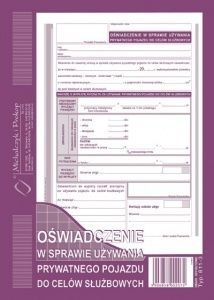 Druk offsetowy A5 oświadczenie w sprawie używania prywatnego pojazdu do celów służbowych 40k. Michalczyk i Prokop (811-3)