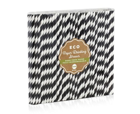 Słomka papierowe czarne paski, 250szt. 250 szt Godan (JG-RPCZP250)