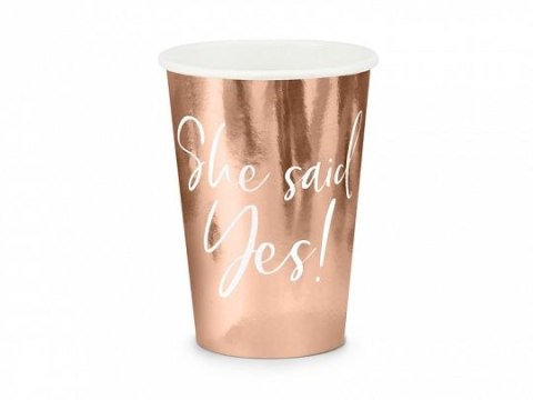 Kubek jednorazowy She said yes!, różowe złoto (1 op. / 6 szt.) papier 220ml Partydeco (KPP21-019R-EU1)
