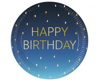 Talerz jednorazowy Blue Happy Birthday, Decorata papier śr. 230mm 8 szt Godan (96620)