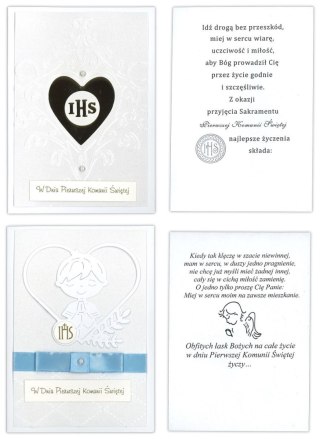 Kartka składana C6 komunia ręcznie zdobiona Deco Styl