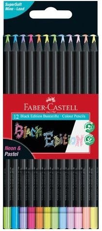 Kredki ołówkowe Black Edition pastelowe i neonowe 12 kol. Faber Castell (116410 FC)