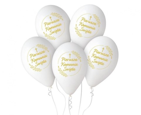 Balon gumowy Pierwsza Komunia Św. (kłosy) biały 320mm 13cal Godan (GS110/PKK/25)