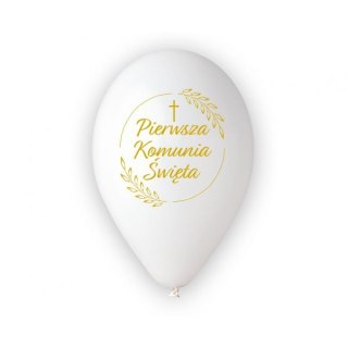 Balon gumowy Pierwsza Komunia Św. (kłosy) biały 320mm 13cal Godan (GS110/PKK/25)