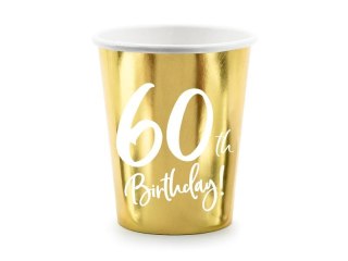 Kubek jednorazowy 60th Birthday, złoty (1 op. / 6 szt.) papier 220ml Partydeco (KPP73-60-019M)