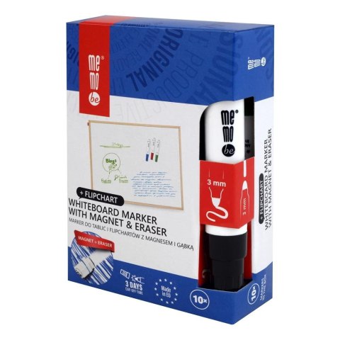 Marker suchościeralny z gąbką i magnesem czarny wkład czarny 1-3mm okrągła końcówka Memobe (MM351-02)