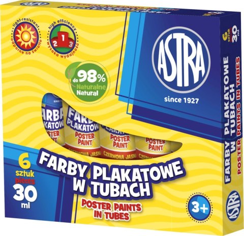 Farby plakatowe kolor: żółty 30ml 1 kolor. Astra