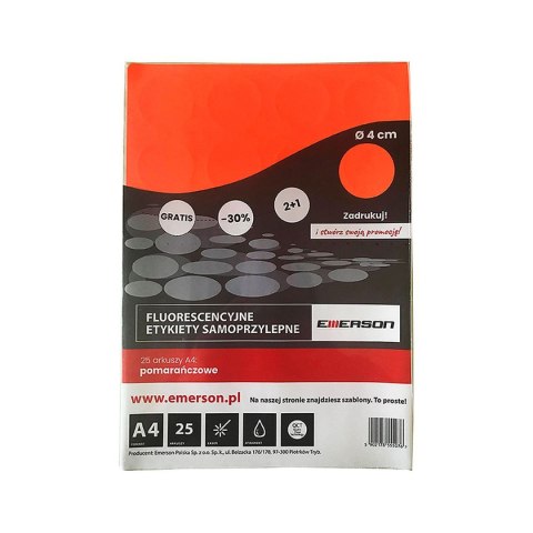 Etykieta samoprzylepna A4 kółka 40 mm pomarańczowy Emerson (ETOKPOM02x025x010)