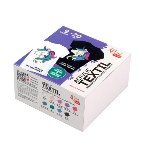 Farba do tkanin 9 kolorów kolor: mix 20ml 1 kolor. Rosa