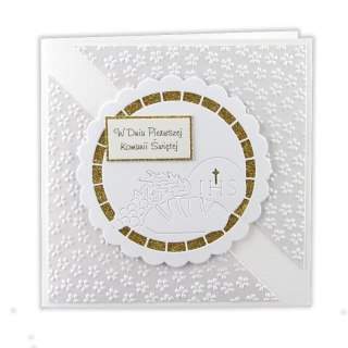 Kartka składana kw komunia ręcznie zdobiona Deco Styl