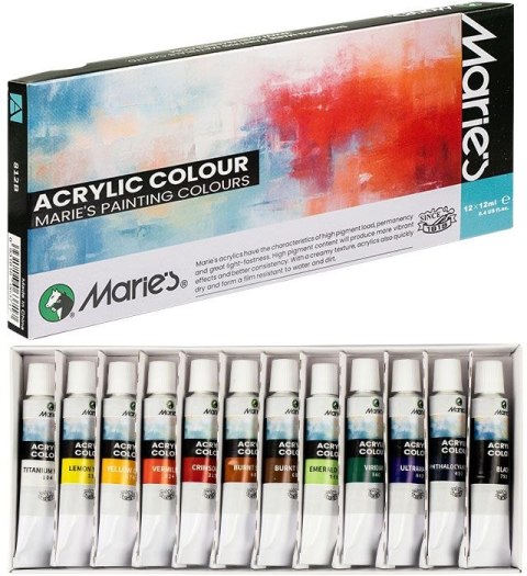 Farby akrylowe Maries 12 kolorów (818B)