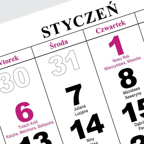 Kalendarz ścienny JEDNODZIELNY WIDOK A4 210mm x 295mm Press