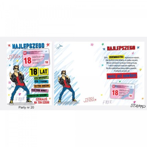 Kartka składana B6 PARTY Urodzinowy dla chłopaka 18 lat Ev-corp (STKP-020)