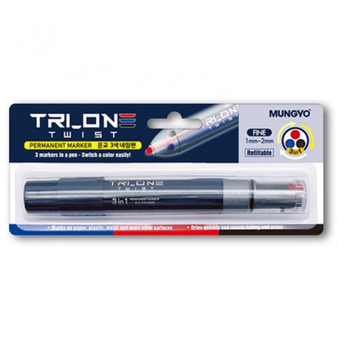 Marker permanentny 3w1 czarny,czerwony,niebieski 8807093405024 wkład mix 1-2mm okrągła końcówka Mungyo (TT8879)