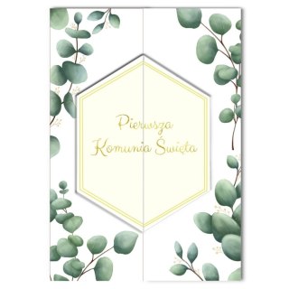 Kartka składana A5 Karnet A5 KOMUNIA ROZ EUKALIPTUS Henry (5907465664905)