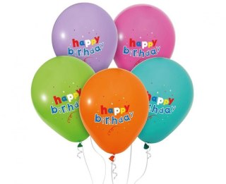 Balon gumowy Happy Birthday (pastelowe kolory) mix 300mm 12cal Godan (GZ-HBK5)