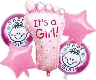 Balon gumowy zestaw balonów 6 elementów baby girl różowy Antella