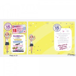 Kartka składana B6 PARTY Urodzinowy dla dziewczyny 18 lat Ev-corp (STKP-021)
