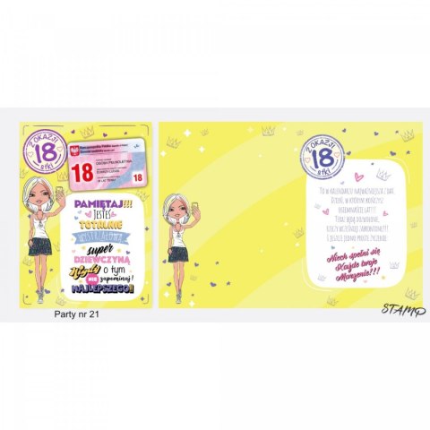 Kartka składana B6 PARTY Urodzinowy dla dziewczyny 18 lat Ev-corp (STKP-021)