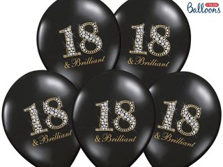 Balon gumowy gumowy czarny z nadrukiem liczby 18 30 cm/6 sztuk czarna 300mm Partydeco (SB14P-136-010-6)