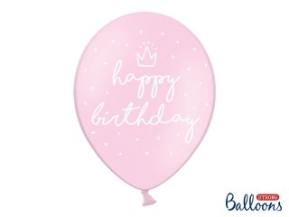 Balon gumowy gumowy różowy z nadrukiem Happy Birthday 30 cm/6 sztuk różowa 300mm Partydeco (SB14P-244-081J-6)