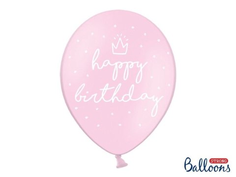 Balon gumowy gumowy różowy z nadrukiem Happy Birthday 30 cm/6 sztuk różowa 300mm Partydeco (SB14P-244-081J-6)