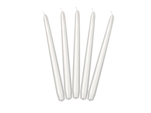 Świeca Stożkowa metalizowany perłowa 1op/10szt biały [mm:] 240 Partydeco (SKMET-070M)