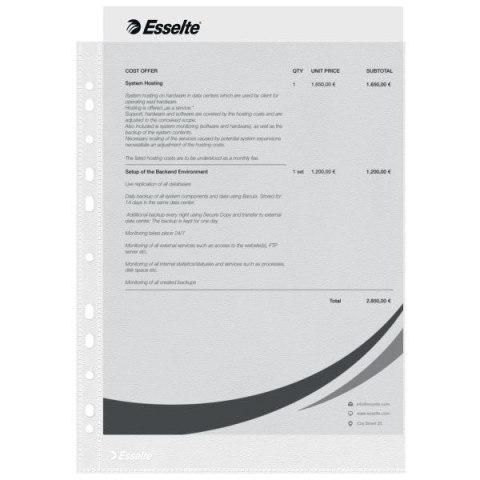 Koszulki na dokumenty groszkowe A4 kolor: przezroczysty typu U 35 mic. Esselte (16690)