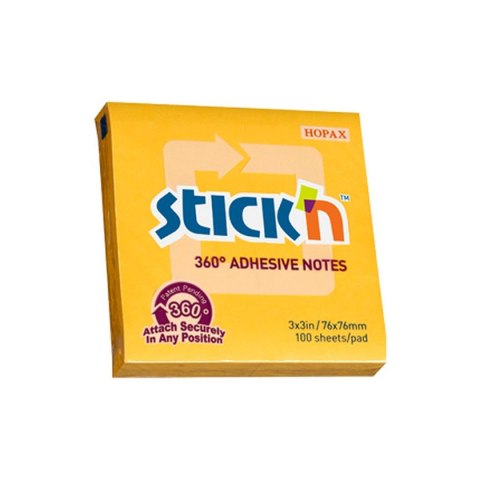 Notes samoprzylepny (karteczki) 360 stopni żółty ciemny 100k [mm:] 76x76 Stick'n (21551)