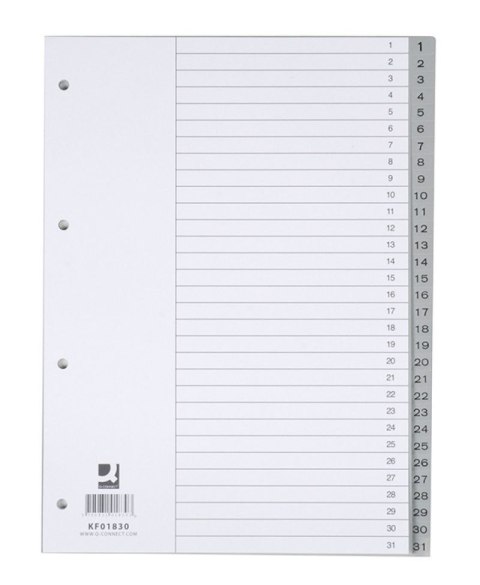 Przekładka numeryczna A4 szara 120g 31k 1-31 [mm:] 230x297 Q-Connect (KF01830)