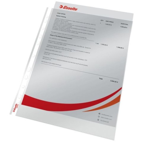 Koszulki na dokumenty krystaliczne A4 kolor: przezroczysty typu U 55 mic. Esselte (56066)