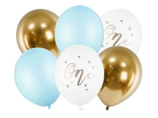Balon gumowy One, Pastel Light Blue 6 sztuk mix 300mm Partydeco (SB14P-307-001J-6)