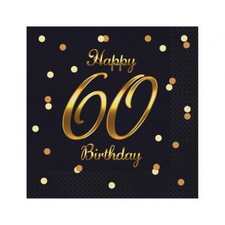 Serwetki Happy 60 Birthday, nadruk złoty czarny papier [mm:] 330x330 Godan (PG-S60C)