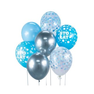 Balon gumowy Bukiet balonowy URODZINOWY srebrno-niebieski 7 szt. niebieska 300mm 12cal Godan (BB-SNS7)