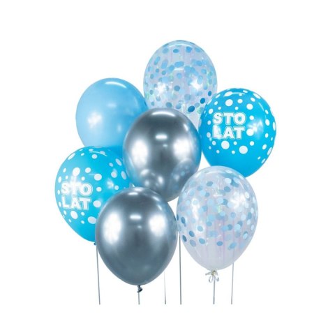 Balon gumowy Bukiet balonowy URODZINOWY srebrno-niebieski 7 szt. niebieska 300mm 12cal Godan (BB-SNS7)