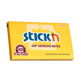 Notes samoprzylepny (karteczki) 360 stopni żółty ciemny 100k [mm:] 76x127 Stick'n (21555)