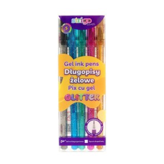 Długopis żelowy GLITTER żelowy 5kol wkład mix 0,5mm Strigo (SSC425)
