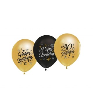 Balon gumowy 30th Birthday czarno złote czarny 300mm 12cal Godan (GP-ZC30)