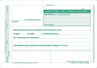 Druk samokopiujący A6 zlecenie wykonania pracy w godzinach nadliczbowych 40k. Michalczyk i Prokop (529-5)