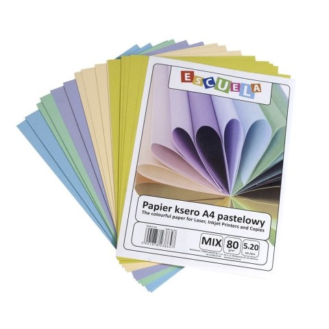 Papier kolorowy A4 pastelowy mix 100k. 80g Escuela
